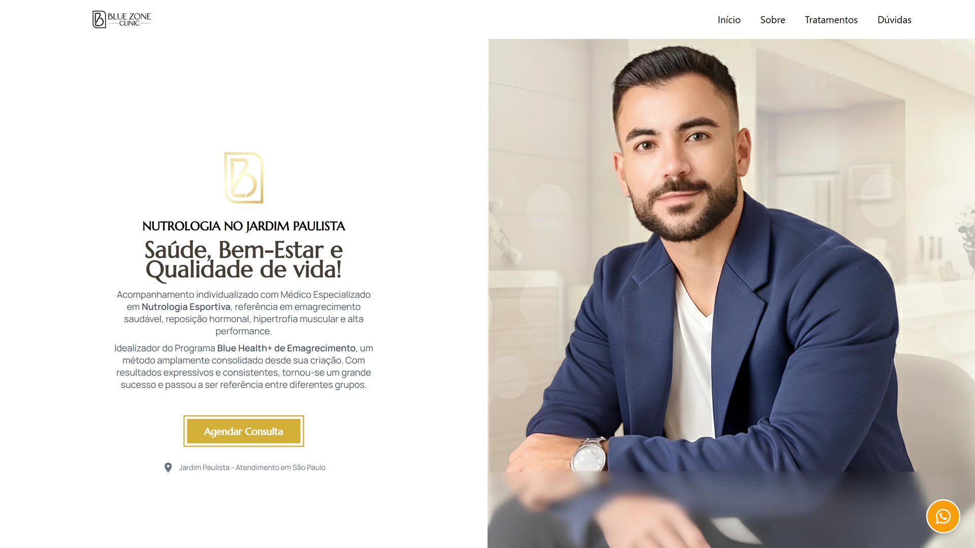 Captura de tela do site Blue Zone Clinic · versão anterior